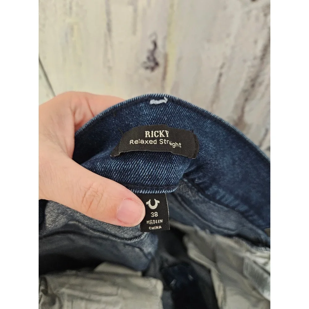 True Religion Ricky Relaxed Straight Denim Shorts‎ Dark Lagoon Wash Mens 38